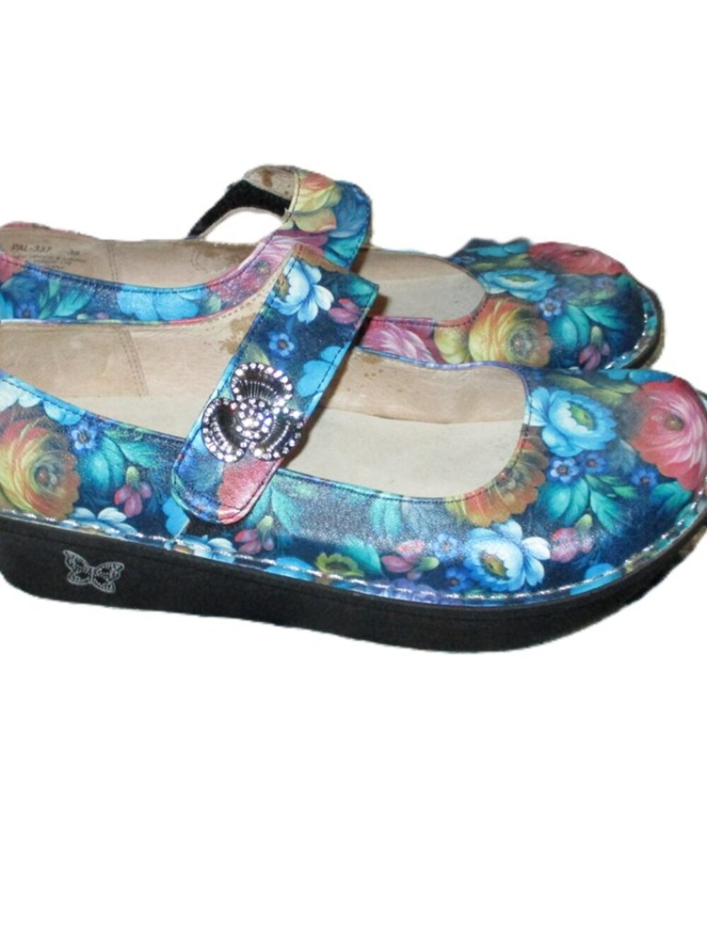 Alegria Floral Mary Jane Clogs Leather Slip Resistant Comfort Shoes EU 38 8-8.5